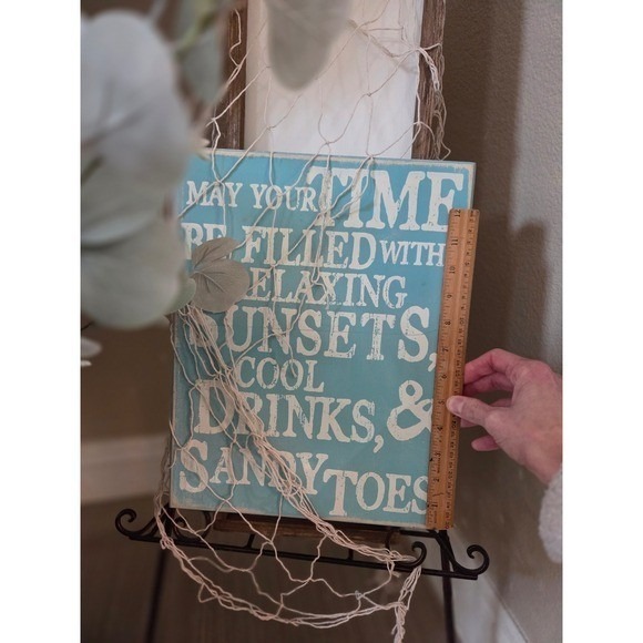 Coastal Blue Beach Wooden Large Wall Decor Sunsets, Drinks and Sandy Toes - Picture 7 of 8